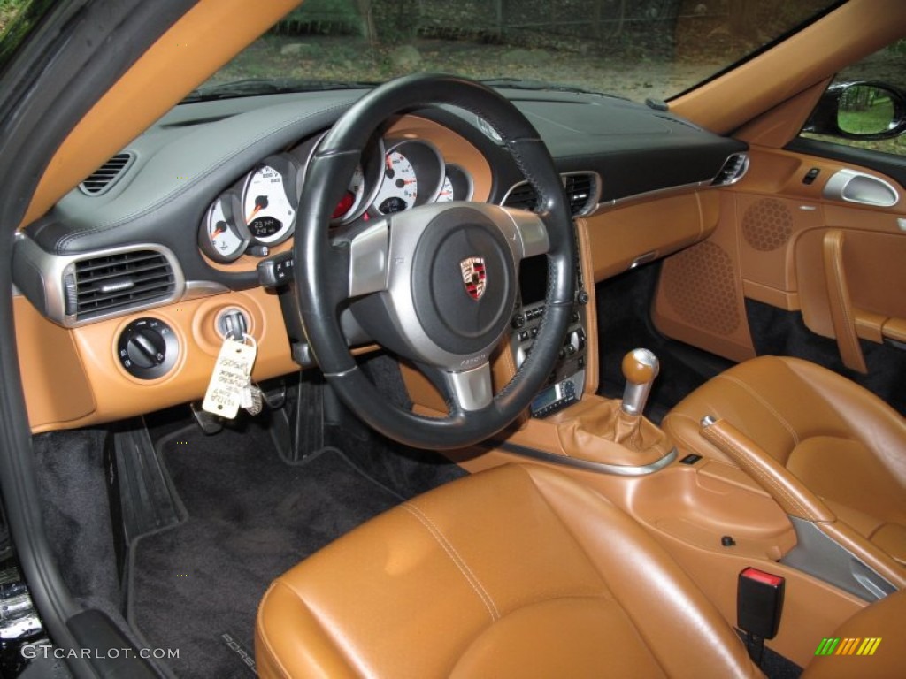 Natural Leather Brown Interior 2007 Porsche 911 Turbo Coupe Photo #71155392