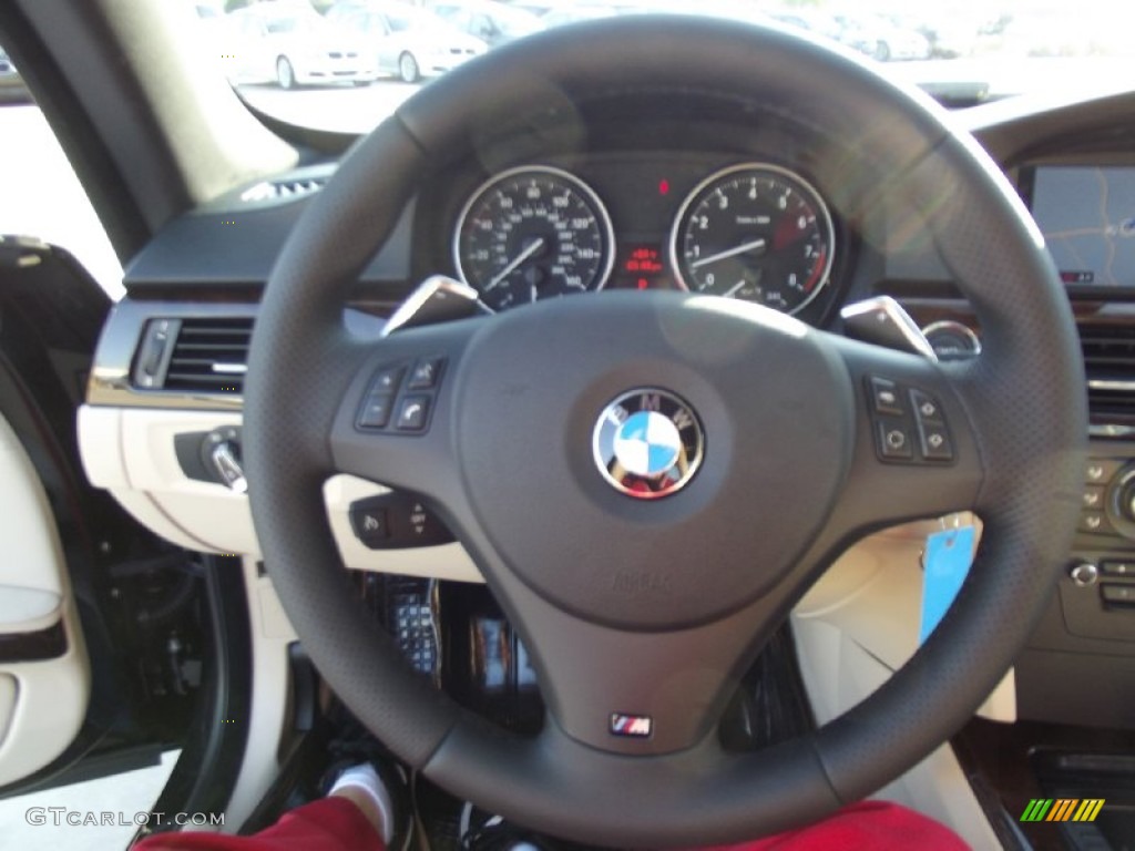 2013 BMW 3 Series 335i Coupe Cream Beige Steering Wheel Photo #71172489