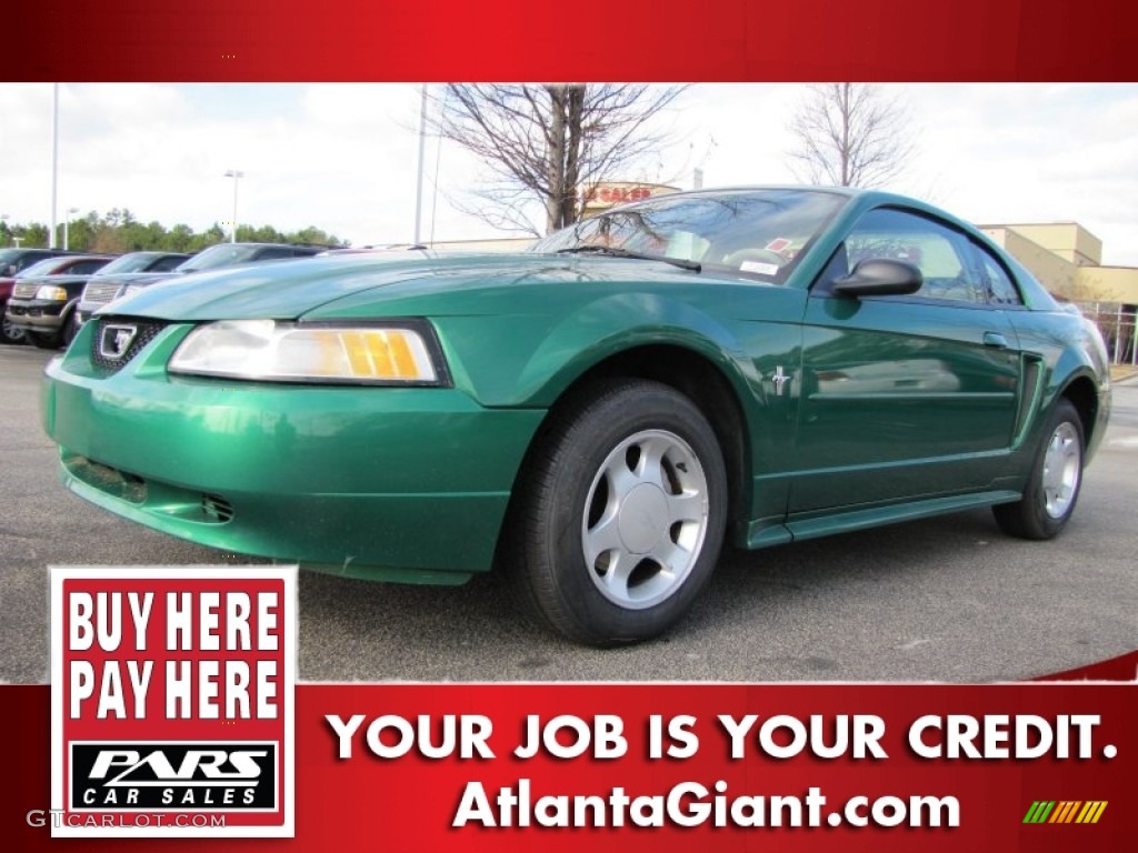2000 Mustang V6 Coupe - Electric Green Metallic / Medium Parchment photo #1