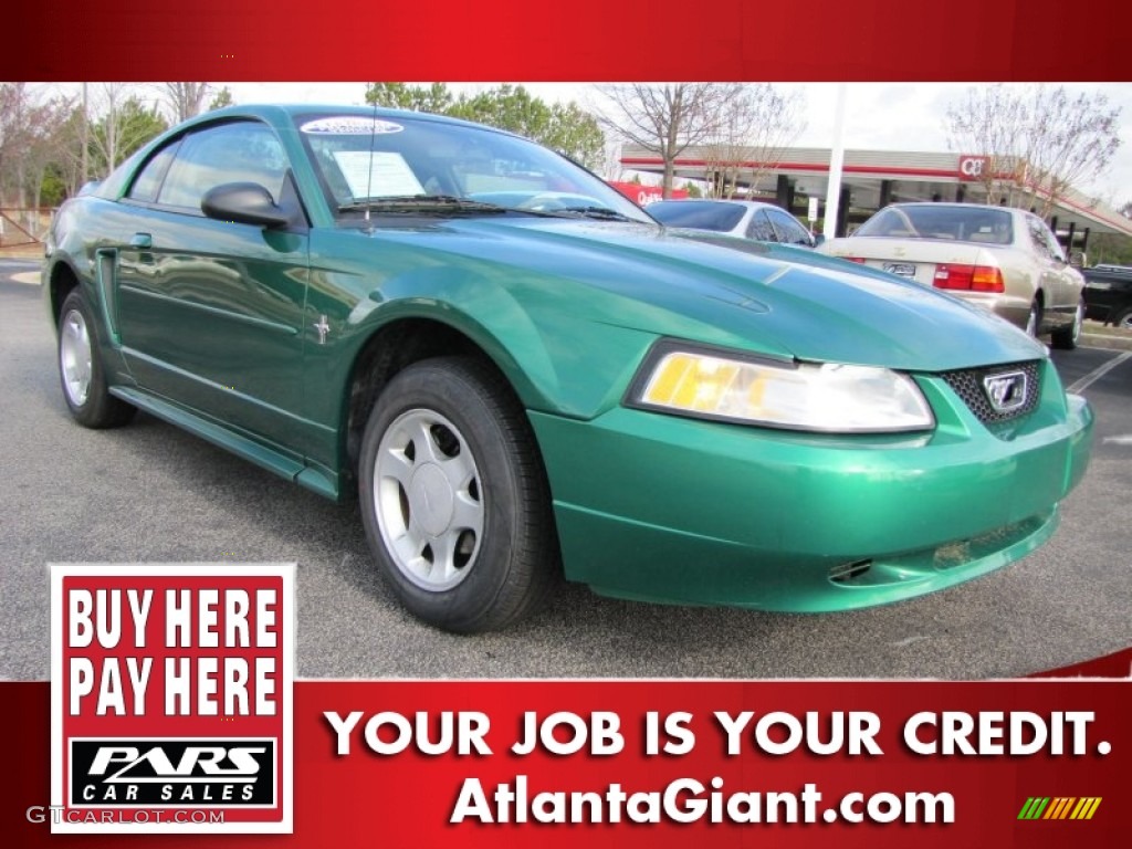 2000 Mustang V6 Coupe - Electric Green Metallic / Medium Parchment photo #4