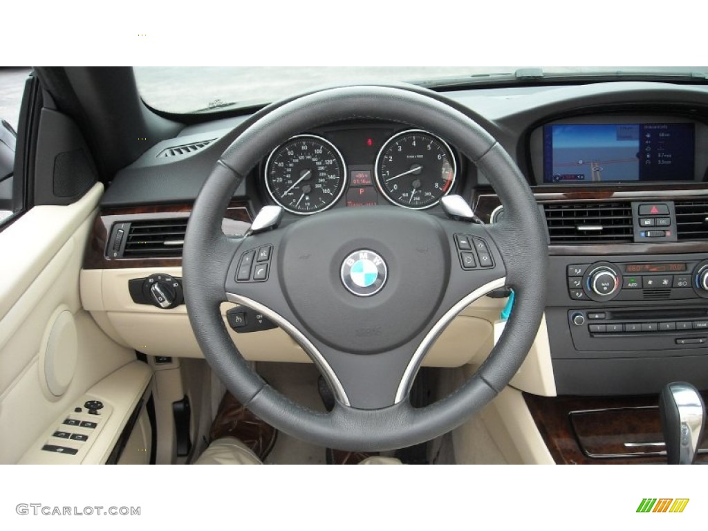 2009 BMW 3 Series 335i Convertible Cream Beige Dakota Leather Steering Wheel Photo #71174136