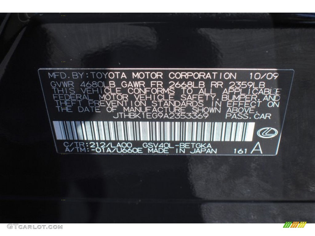 2010 ES Color Code 212 for Obsidian Black Photo #71179656