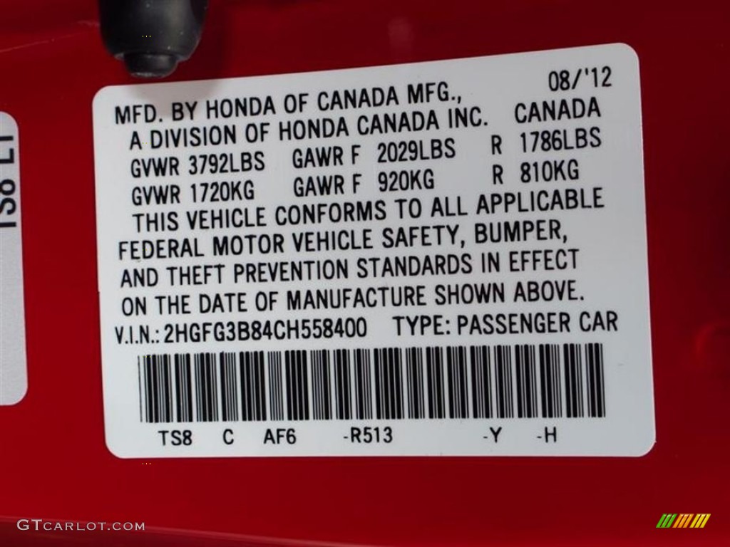 2012 Civic EX Coupe - Rallye Red / Gray photo #10