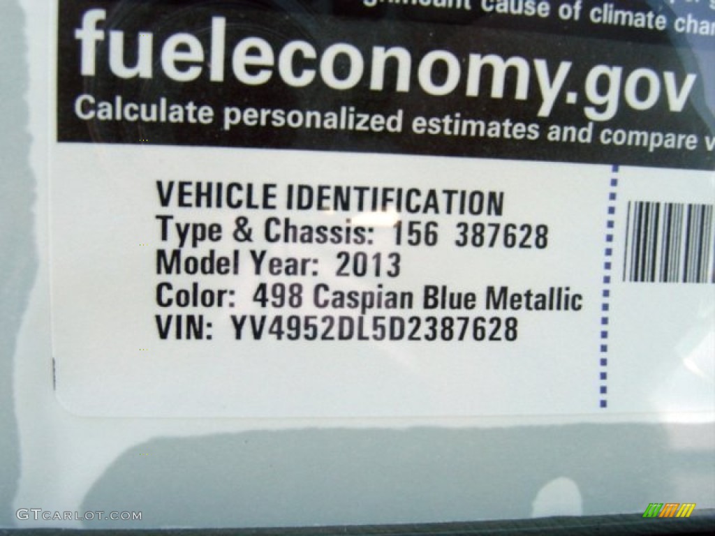 2013 XC60 Color Code 498 for Caspian Blue Metallic Photo #71203135