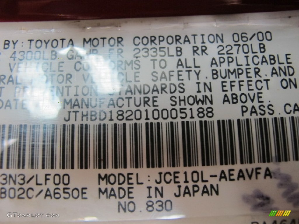 2001 Lexus IS 300 Color Code Photos