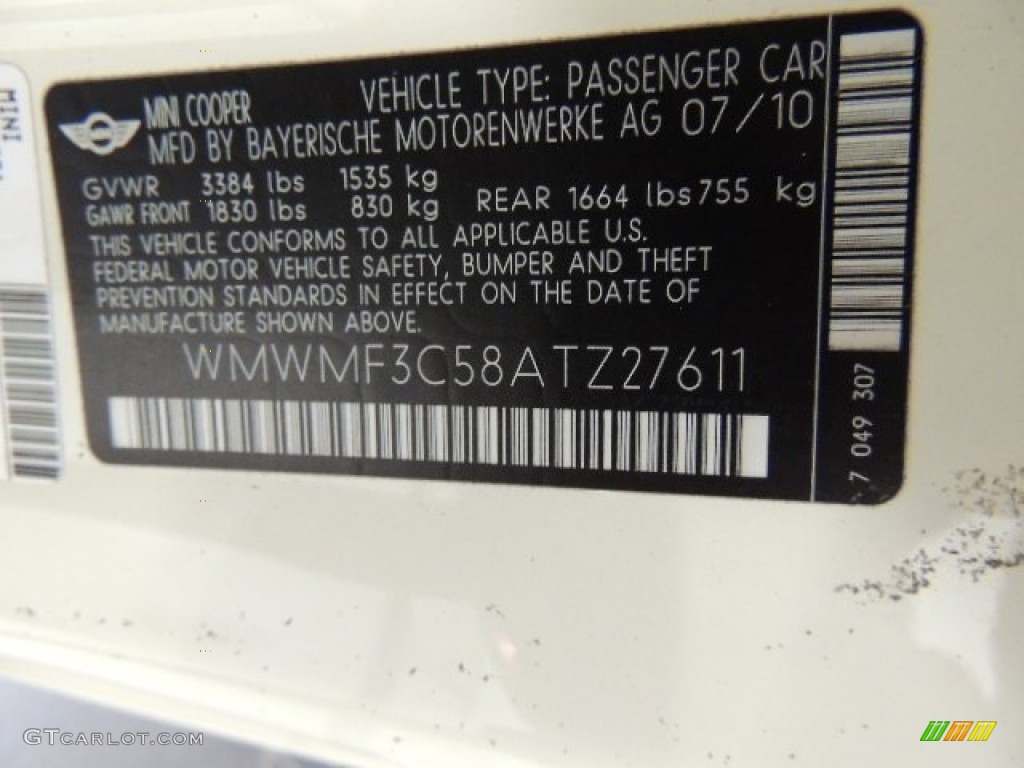 2010 Cooper Hardtop - Pepper White / Grey/Carbon Black photo #17