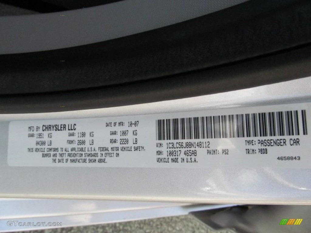 2008 Sebring Color Code PS2 for Bright Silver Metallic Photo #71237976