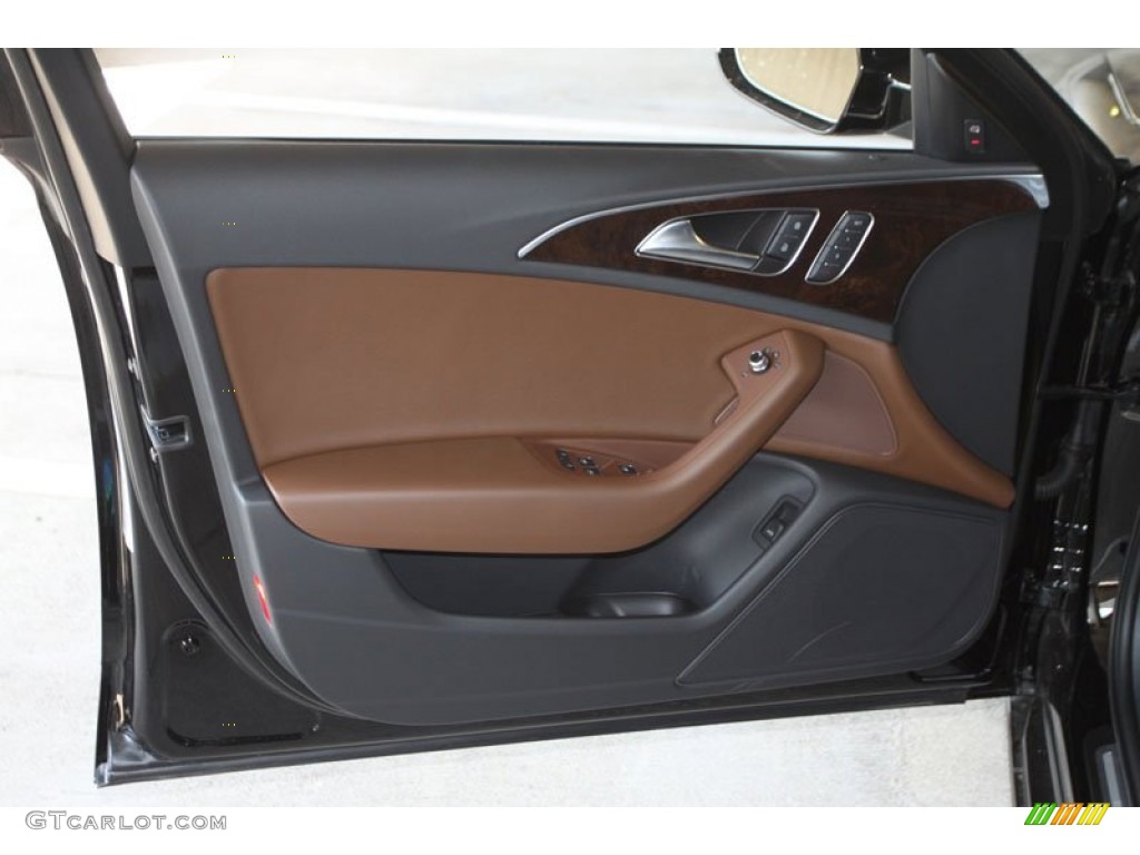 2013 Audi A6 3.0T quattro Sedan Nougat Brown Door Panel Photo #71244868