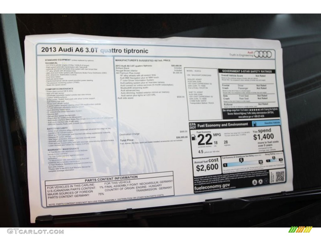 2013 Audi A6 3.0T quattro Sedan Window Sticker Photo #71245018