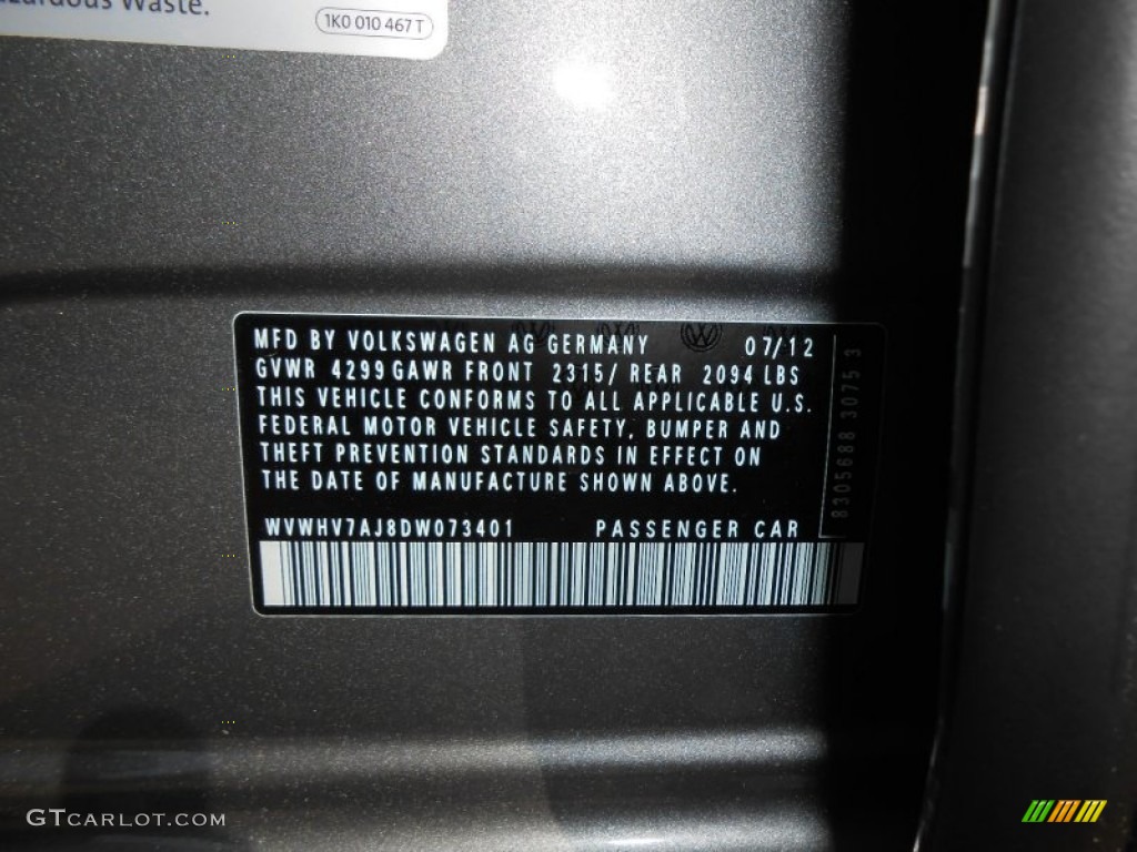 2013 Volkswagen GTI 4 Door Info Tag Photo #71250138