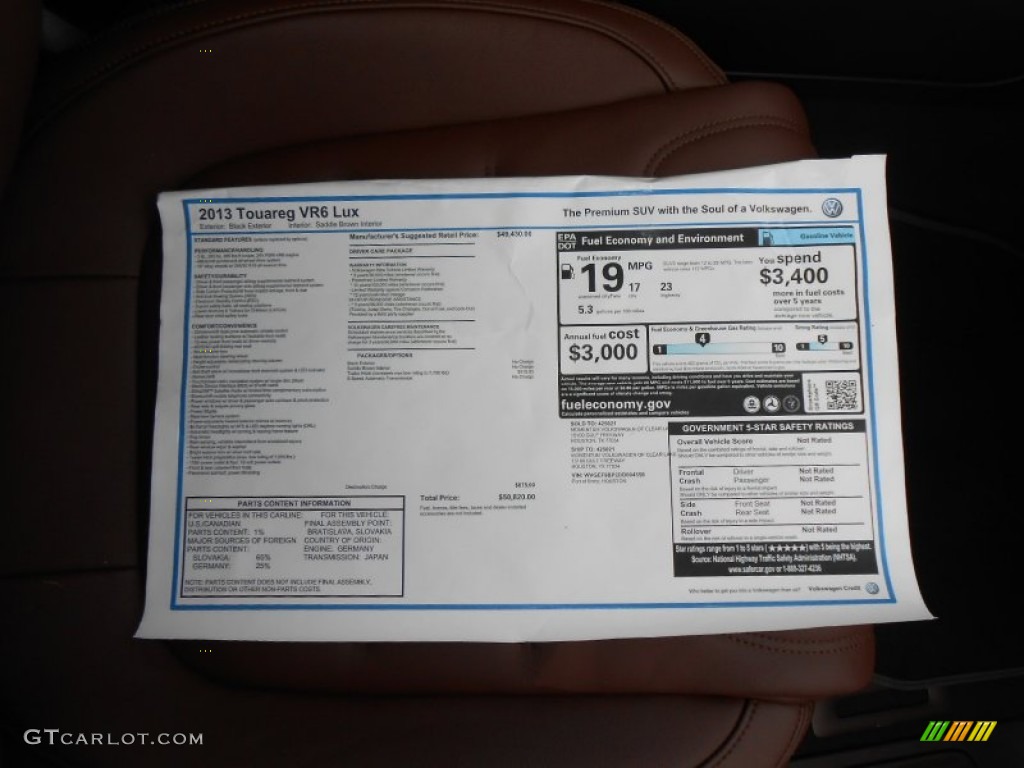 2013 Volkswagen Touareg VR6 FSI Lux 4XMotion Window Sticker Photo #71252367