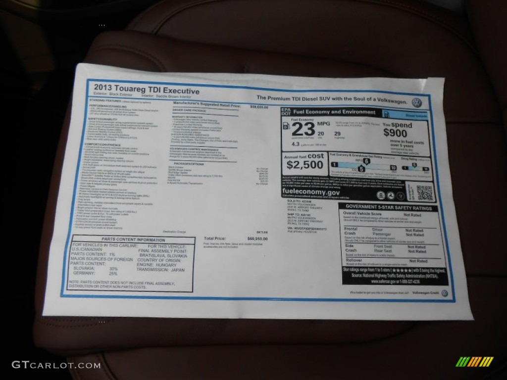 2013 Volkswagen Touareg TDI Executive 4XMotion Window Sticker Photo #71252601
