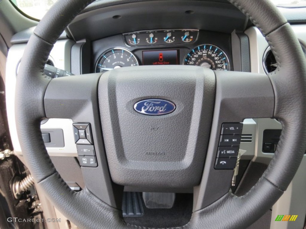 2013 Ford F150 Lariat SuperCrew 4x4 Black Steering Wheel Photo #71265136