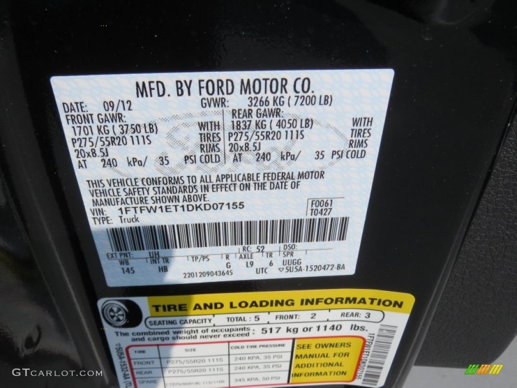 2013 F150 Color Code UH for Tuxedo Black Metallic Photo #71265163