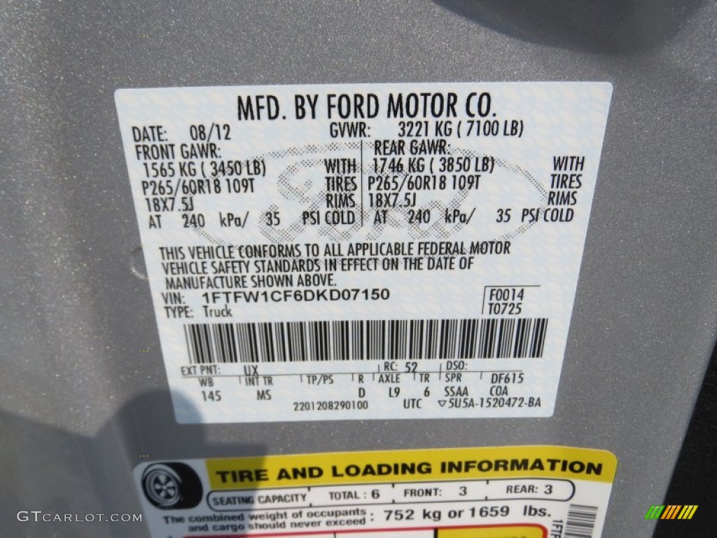 2013 F150 Color Code UX for Ingot Silver Metallic Photo #71265781