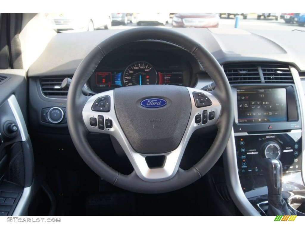 2013 Ford Edge Sport AWD Charcoal Black/Liquid Silver Smoke Metallic Steering Wheel Photo #71275906