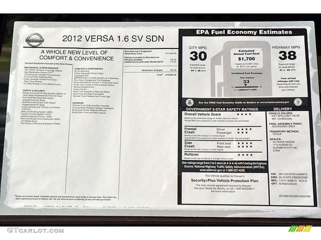 2012 Versa 1.6 SV Sedan - Brilliant Silver Metallic / Charcoal photo #7