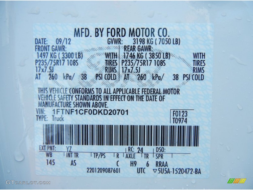 2013 F150 Color Code YZ for Oxford White Photo #71281903