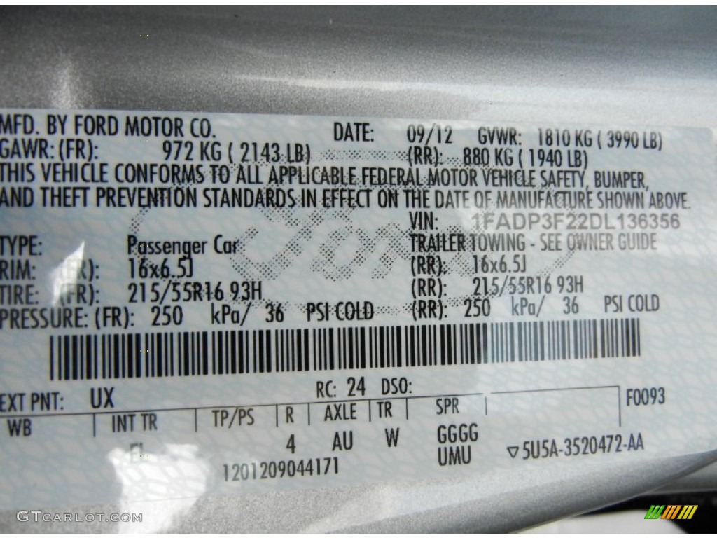 2013 Focus Color Code UX for Ingot Silver Photo #71283049