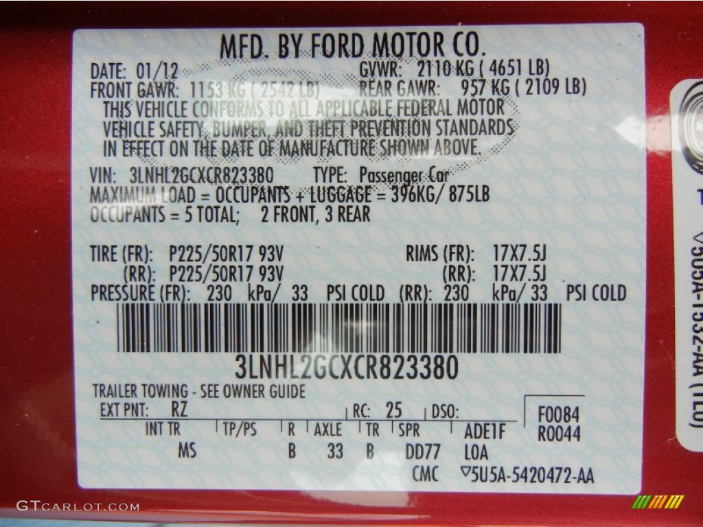 2012 MKZ Color Code RZ for Red Candy Metallic Photo #71283406