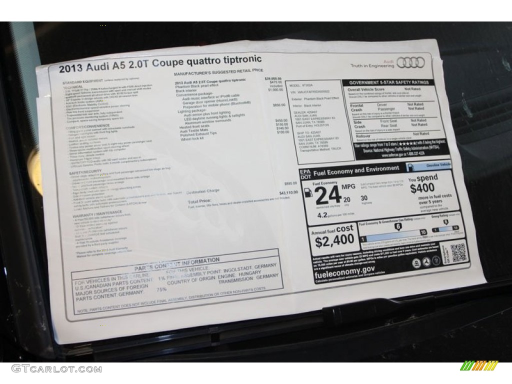 2013 Audi A5 2.0T quattro Coupe Window Sticker Photo #71288677