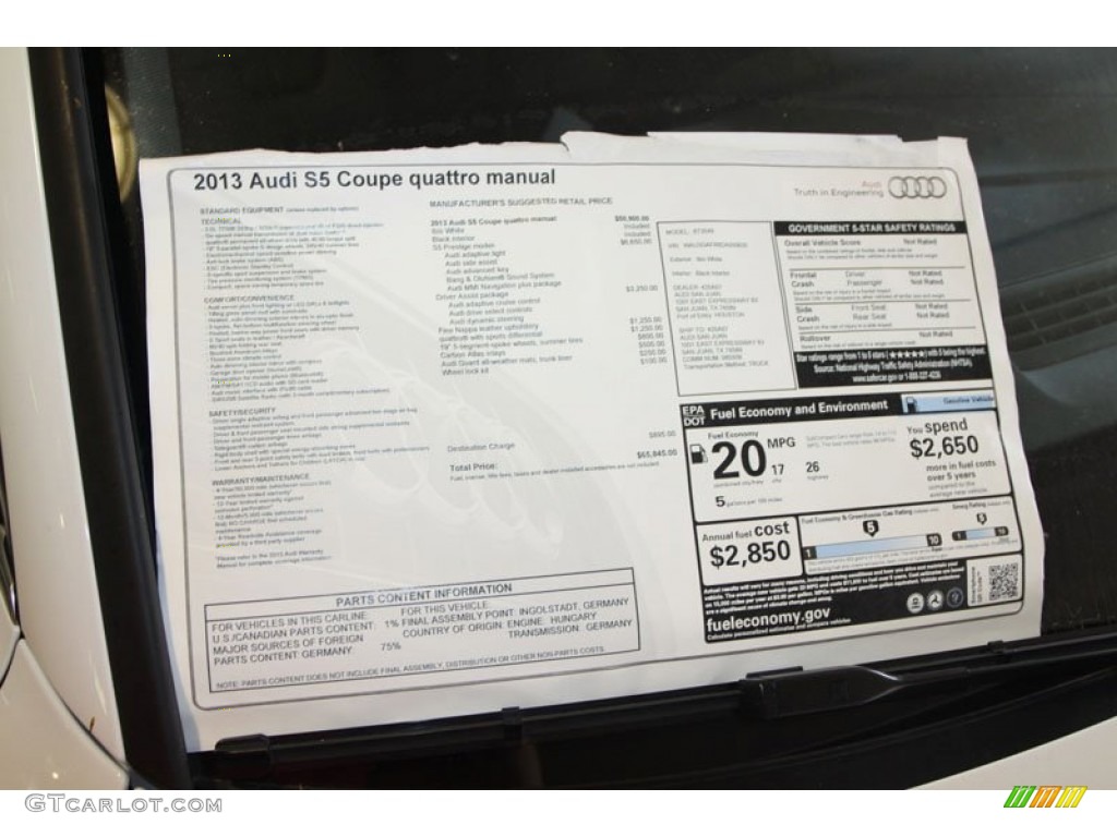 2013 Audi S5 3.0 TFSI quattro Coupe Window Sticker Photo #71288941