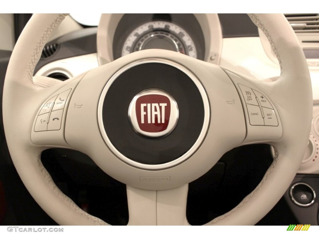 2012 Fiat 500 c cabrio Pop Tessuto Rosso/Avorio (Red/Ivory) Steering Wheel Photo #71291659