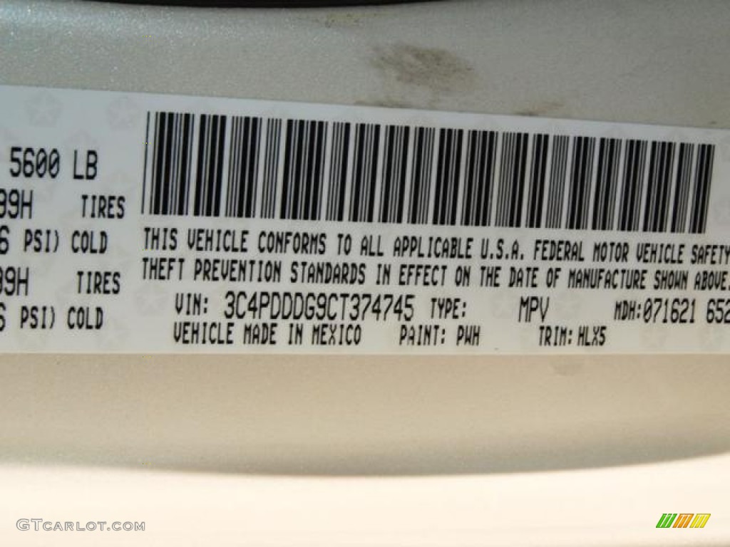 2012 Dodge Journey Crew AWD Color Code Photos