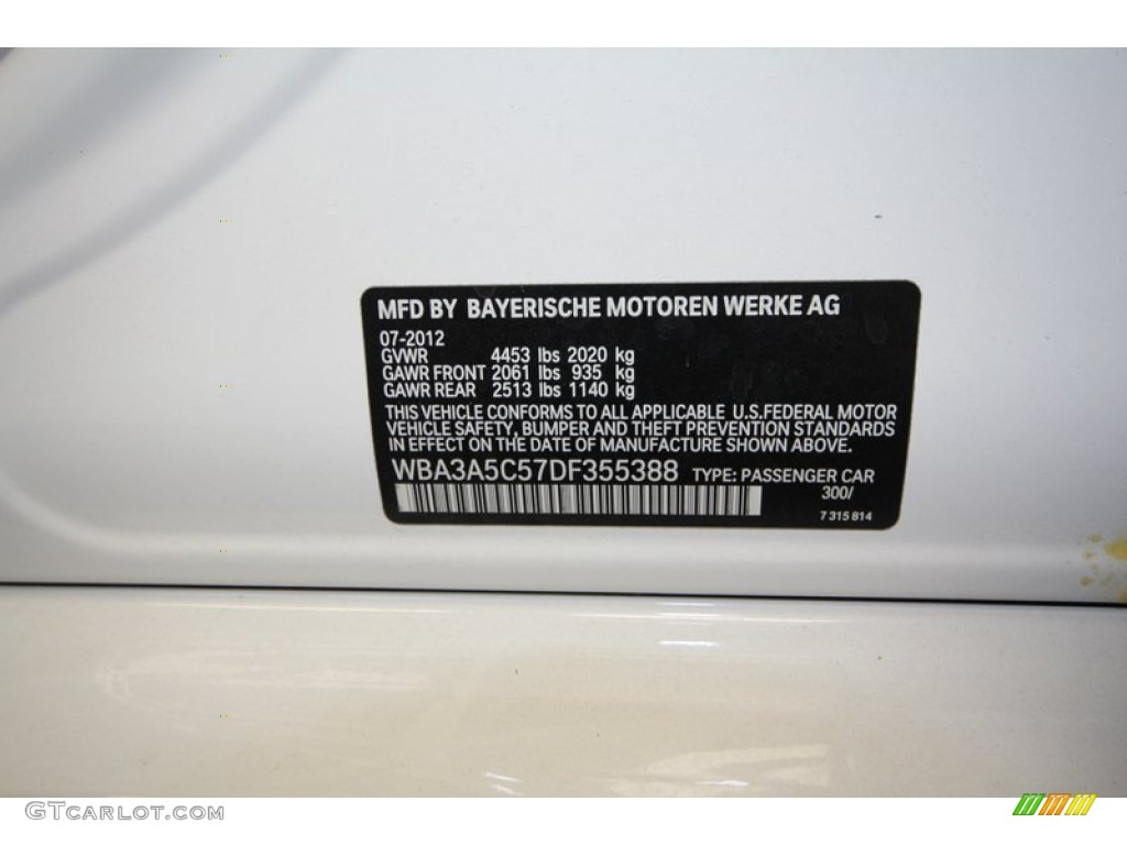 2013 3 Series Color Code 300 for Alpine White Photo #71298260