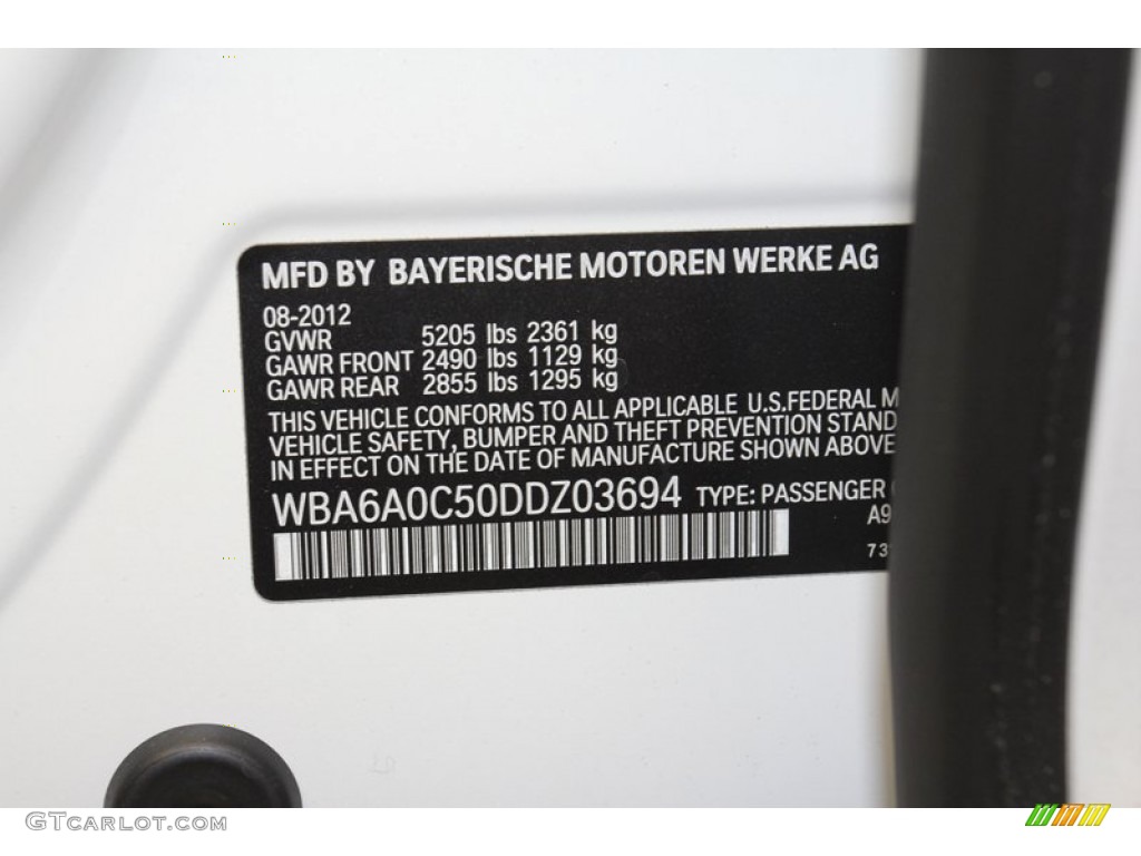 2013 BMW 6 Series 640i Gran Coupe Info Tag Photo #71298988