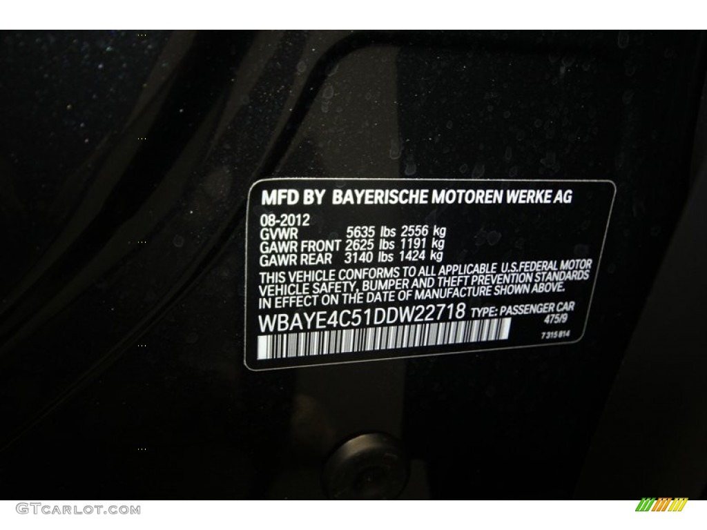 2013 7 Series Color Code 475 for Black Sapphire Metallic Photo #71299507