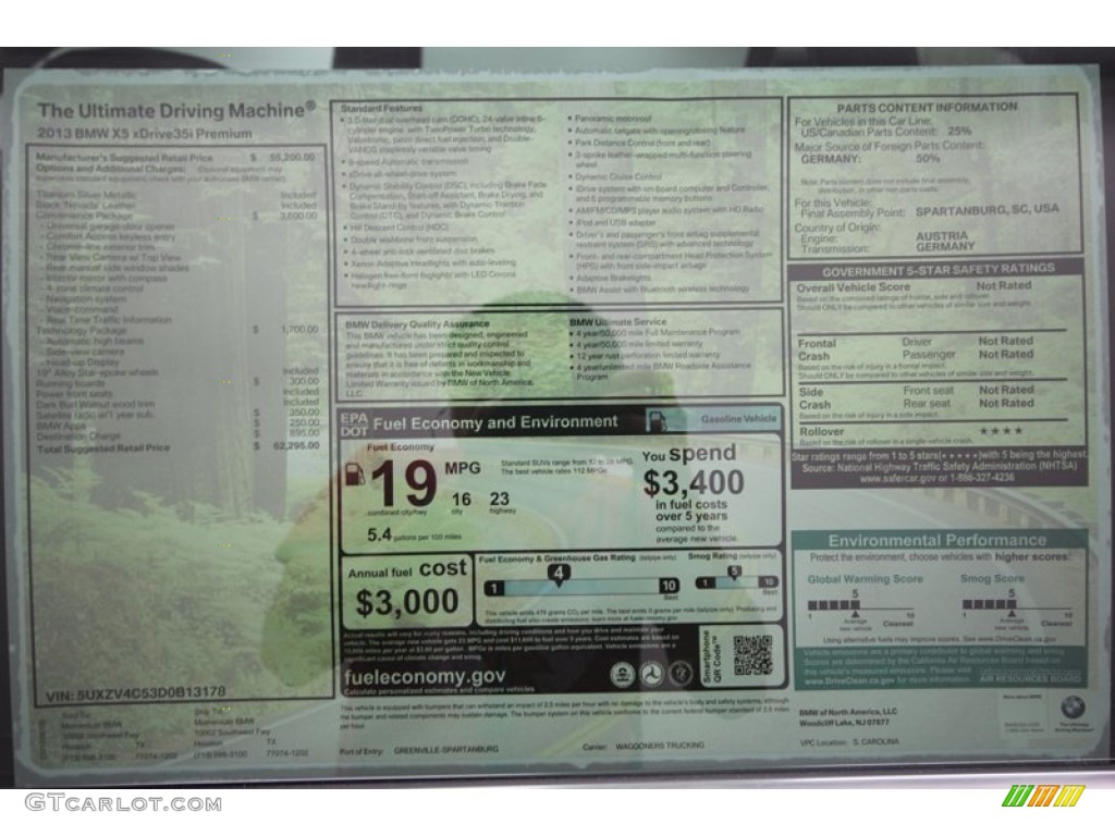 2013 BMW X5 xDrive 35i Premium Window Sticker Photo #71301199