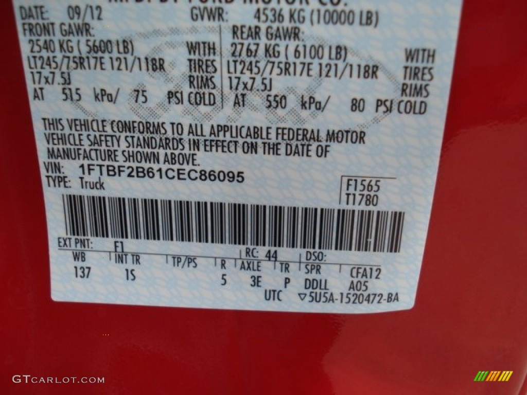 2012 F250 Super Duty XL Regular Cab 4x4 - Vermillion Red / Steel photo #20