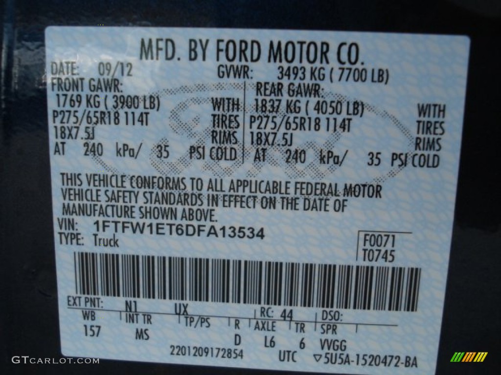 2013 F150 Color Code N1 for Blue Jeans Metallic Photo #71301919