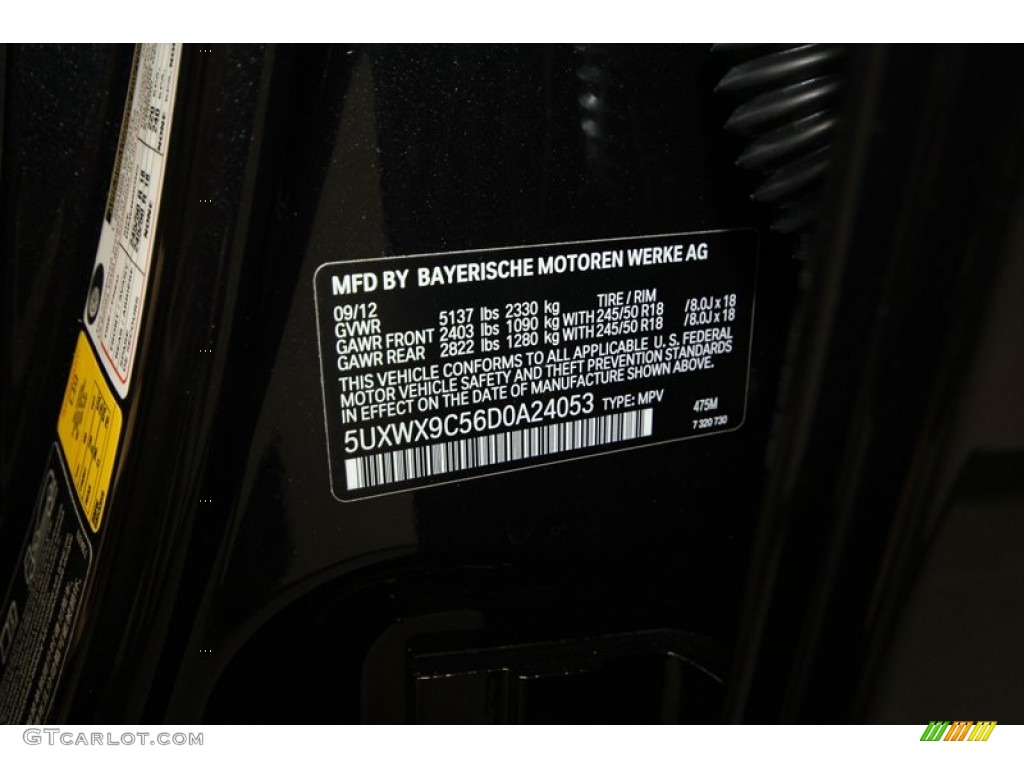 2013 X3 Color Code 475 for Black Sapphire Metallic Photo #71302012