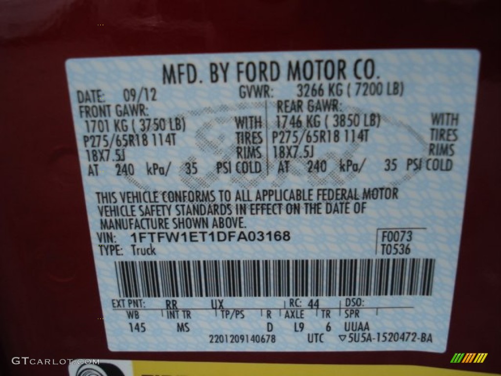 2013 F150 Color Code RR for Ruby Red Metallic Photo #71302093