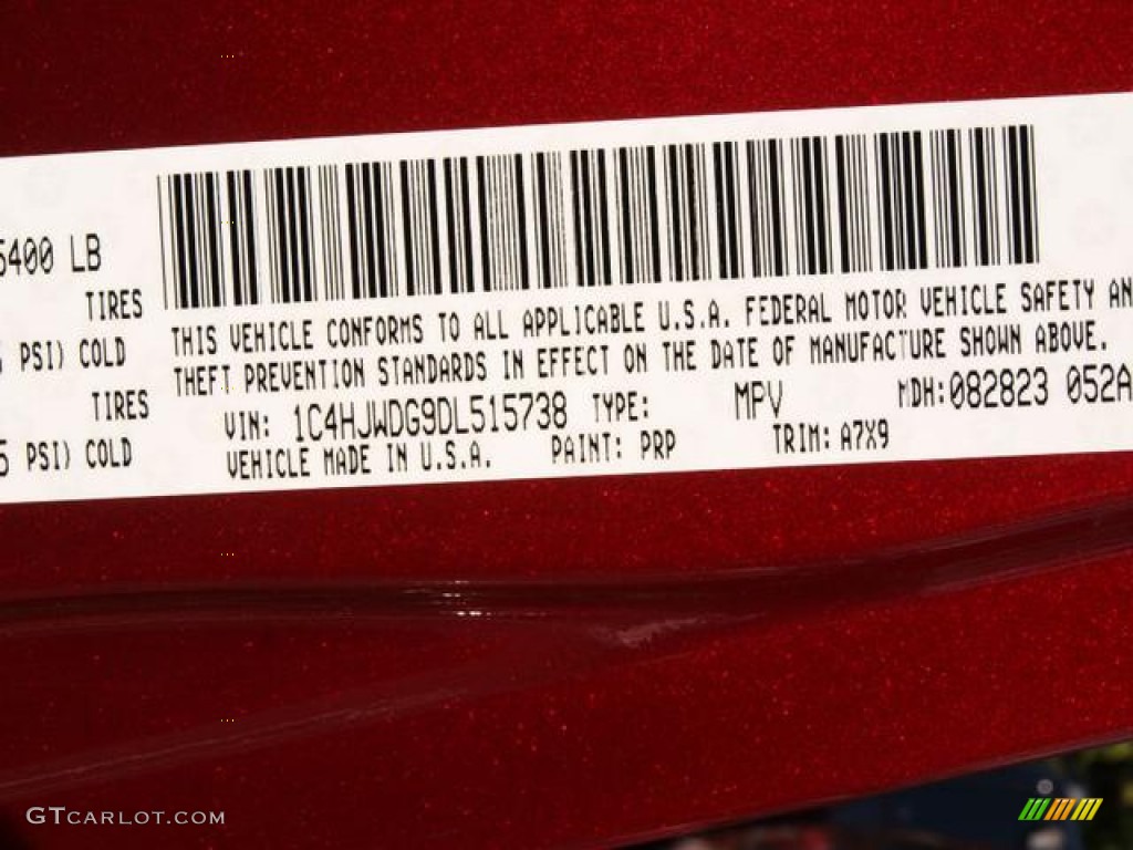 2013 Wrangler Unlimited Color Code PRP for Deep Cherry Red Crystal Pearl Photo #71306179