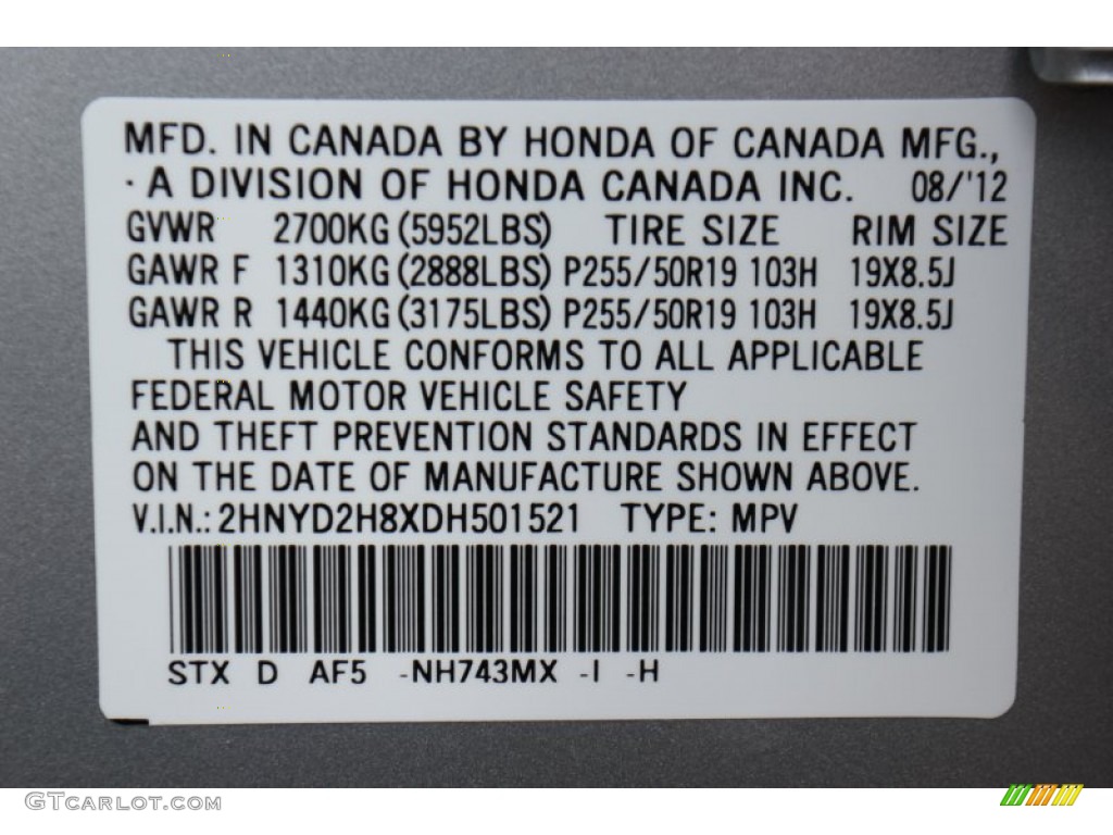 NH743MX 2013 Acura MDX SH-AWD Advance Parts
