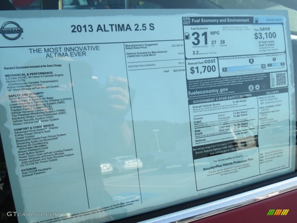 2013 Nissan Altima 2.5 S Window Sticker Photo #71315245