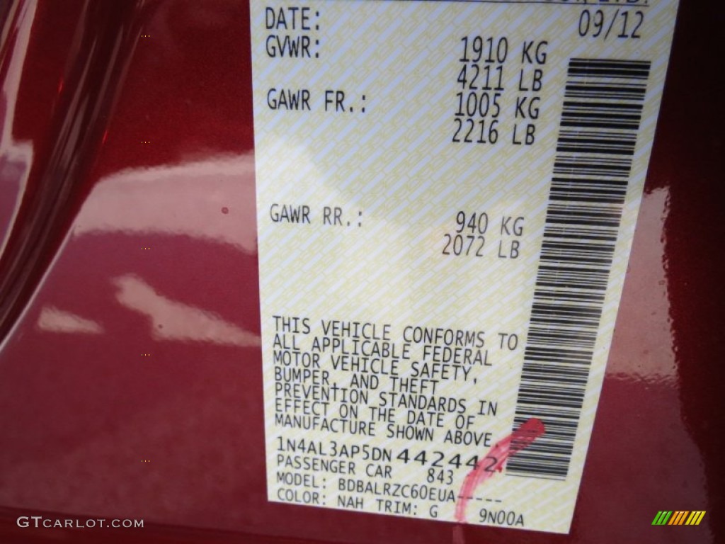 2013 Altima Color Code NAH for Cayenne Red Photo #71315305