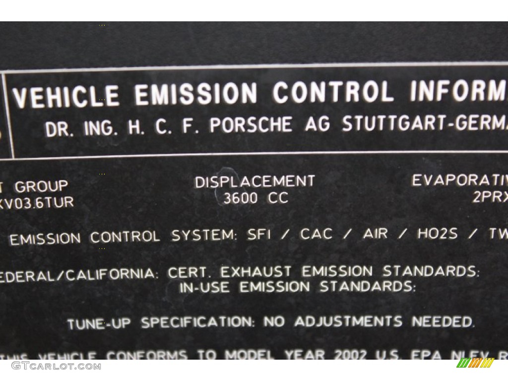 2002 Porsche 911 Turbo Coupe Info Tag Photos