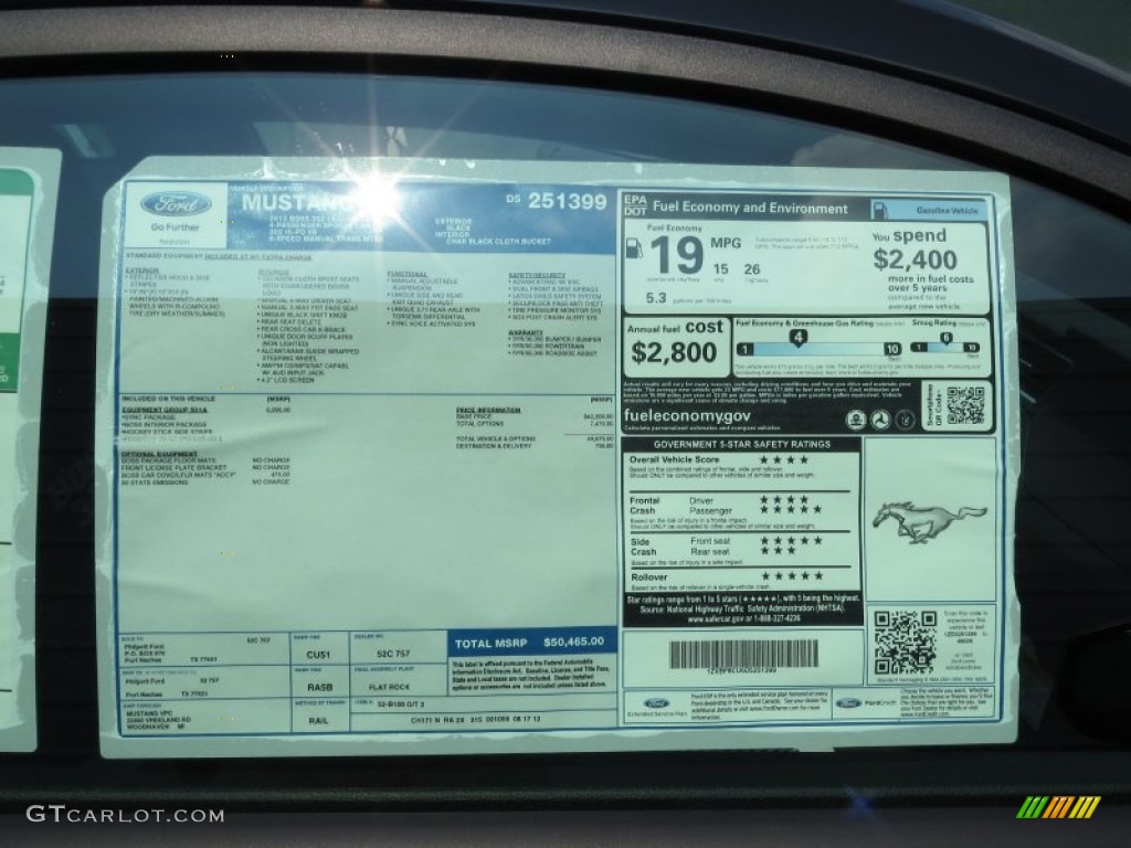 2013 Ford Mustang Boss 302 Laguna Seca Window Sticker Photo #71339645