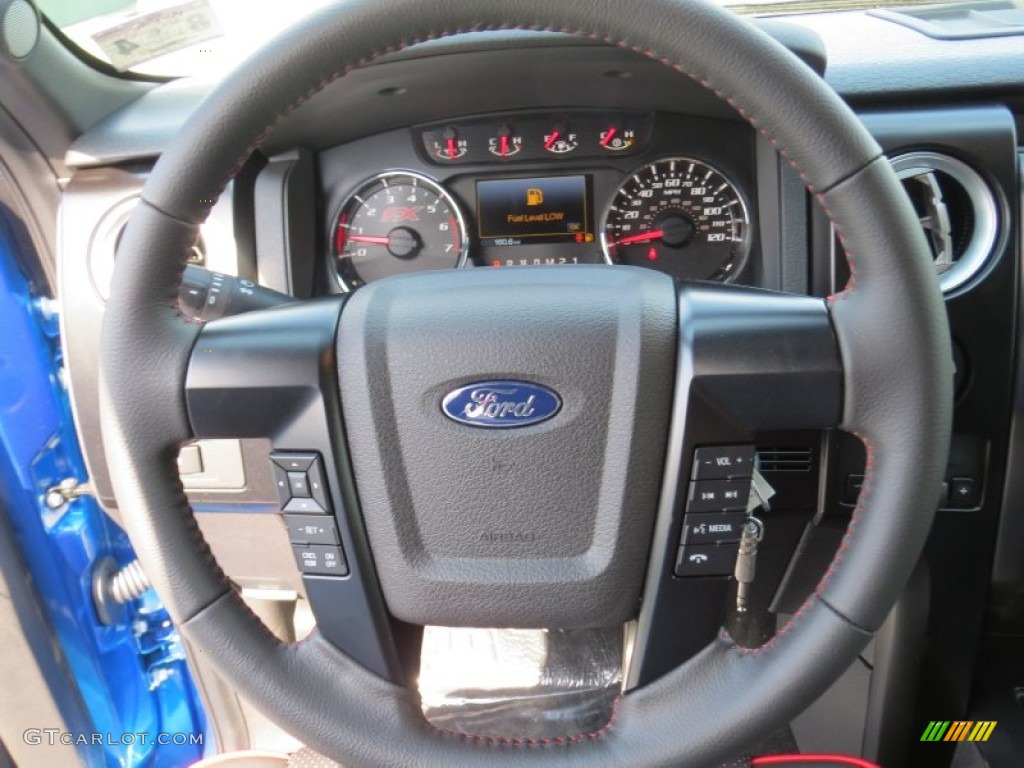 2012 Ford F150 FX4 SuperCrew 4x4 FX Sport Appearance Black/Red Steering Wheel Photo #71340863