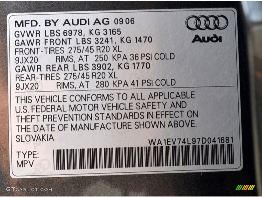 2007 Audi Q7 4.2 Premium quattro Info Tag Photo #71342909
