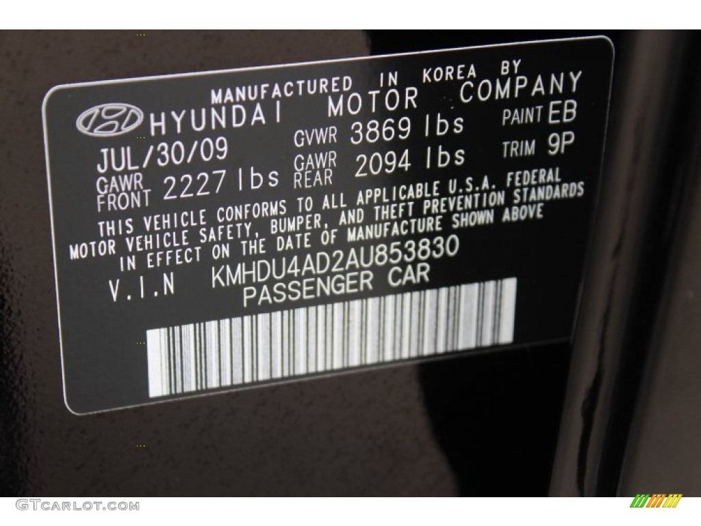 2010 Hyundai Elantra SE Color Code Photos