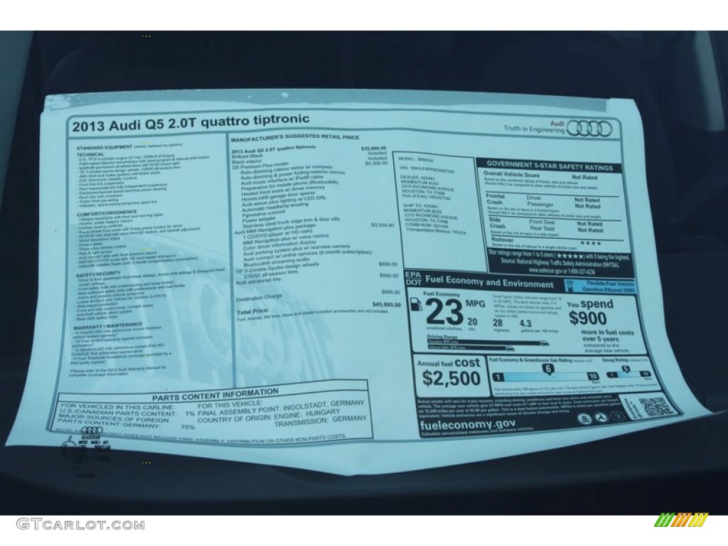2013 Audi Q5 2.0 TFSI quattro Window Sticker Photo #71355347