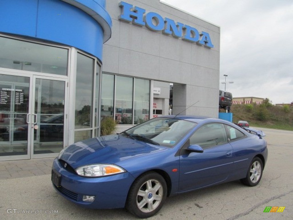 2001 Cougar V6 - French Blue Metallic / Midnight Black/Blue photo #1