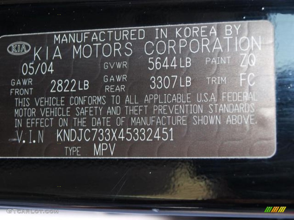 2004 Kia Sorento EX 4WD Color Code Photos
