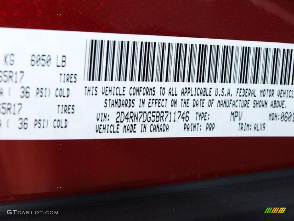 2011 Dodge Grand Caravan R/T Color Code Photos