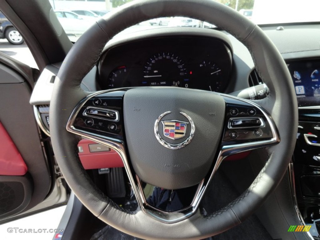 2013 Cadillac ATS 2.5L Luxury Morello Red/Jet Black Accents Steering Wheel Photo #71364961